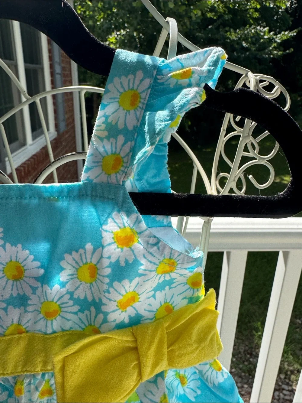Nannette Baby Turquoise Daisy Sundress with Yellow Bow. Size 0-3 Mo.